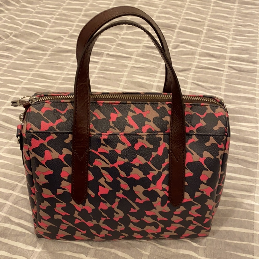 Fossil Navy Hot Pink Camo Print Sydney Satchel